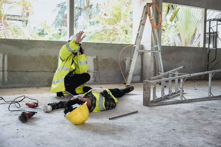 a worker lying on the ground after suffering an injury in an accident at work