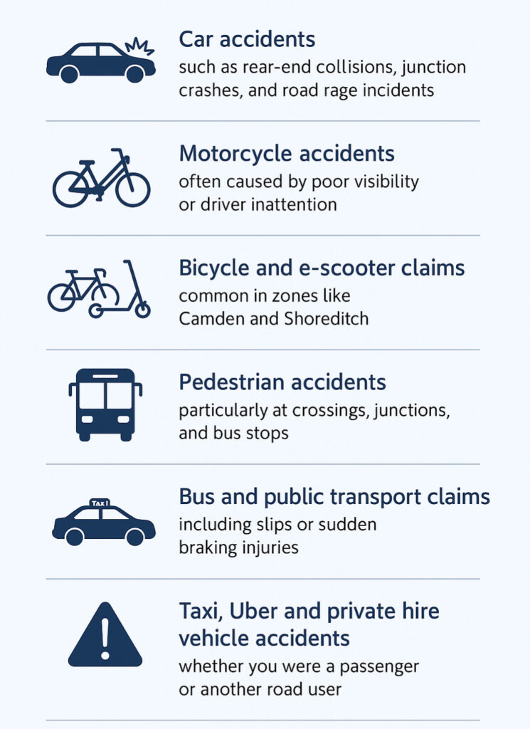 road traffic accident claims infographic showing the different types of claims