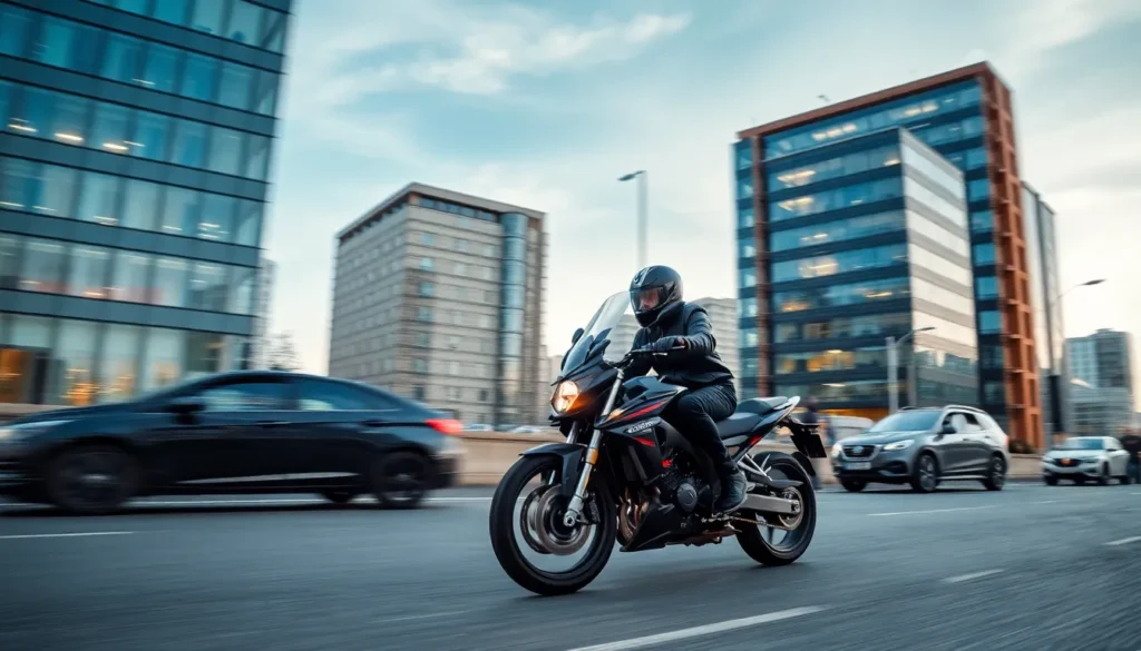 A photo of a motorbike being ridden in London