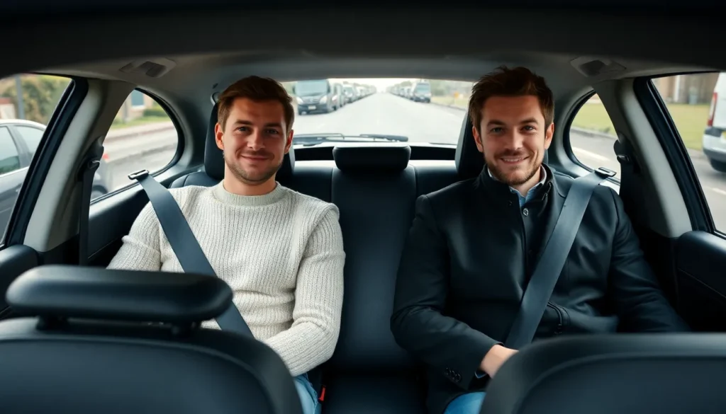two passengers sat in the back of a car