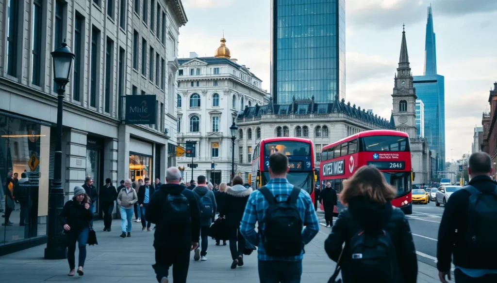 Pedestrians walking in a busy area of London