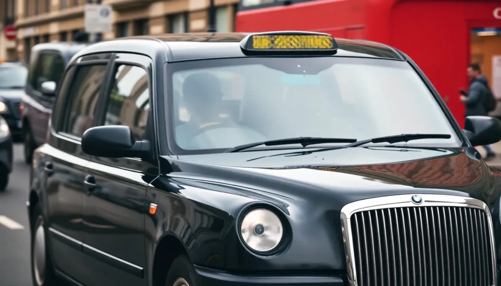 A London taxi driving in traffic