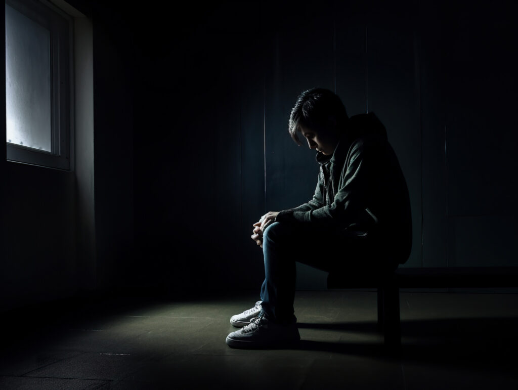 man sat alone on chair sad